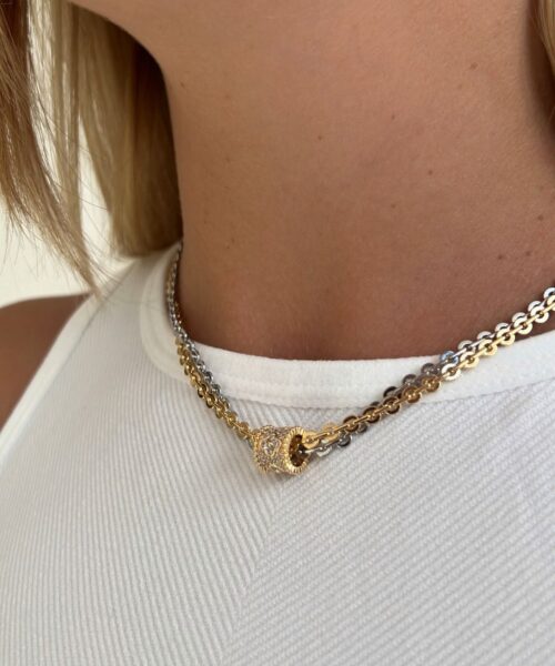 COLAR CHOKER NINA ELOS REDONDOS CHATOS RODIO BRANCO