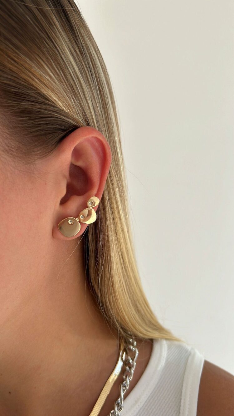 BRINCO EAR CUFF QUADRADOS LISOS COM PONTO DE LUZ DOURADO