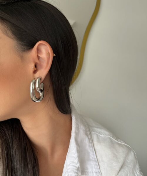 BRINCO ARGOLA OVAL TUBO (P) RODIO BRANCO