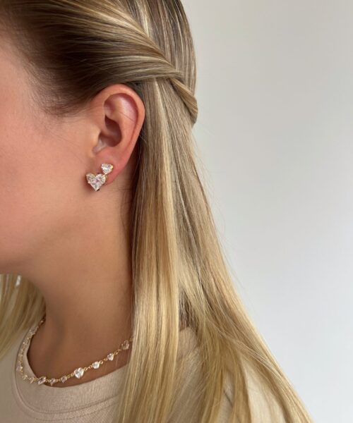 BRINCO CORAÇAO DIAMOND TRES ZIRCONIAS DOURADO