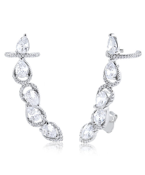 BRINCO EAR CUFF PIERCING GOTINHAS ZIRCONIA RODIO BRANCO