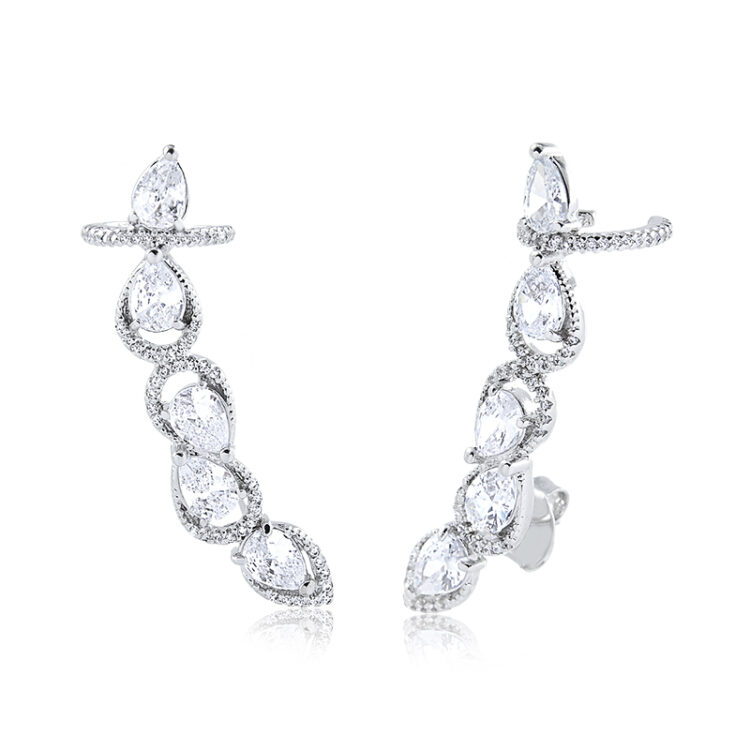 BRINCO EAR CUFF PIERCING GOTINHAS ZIRCONIA RODIO BRANCO
