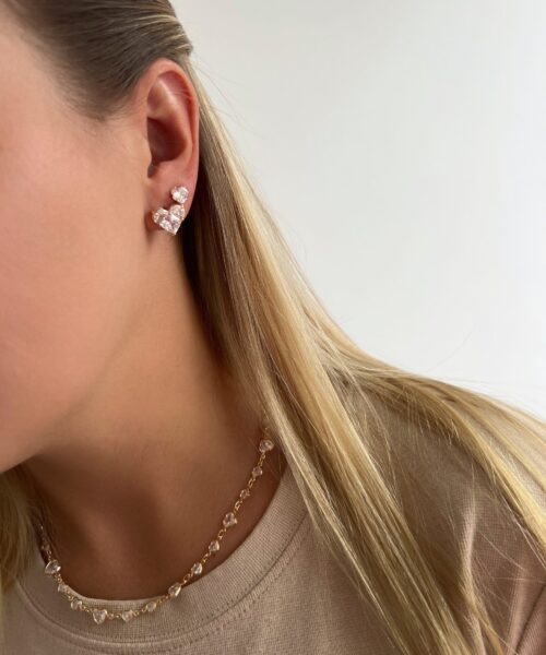 COLAR CHOKER ZIRCONIAS CORAÇÕES ALTERNADOS DOURADO