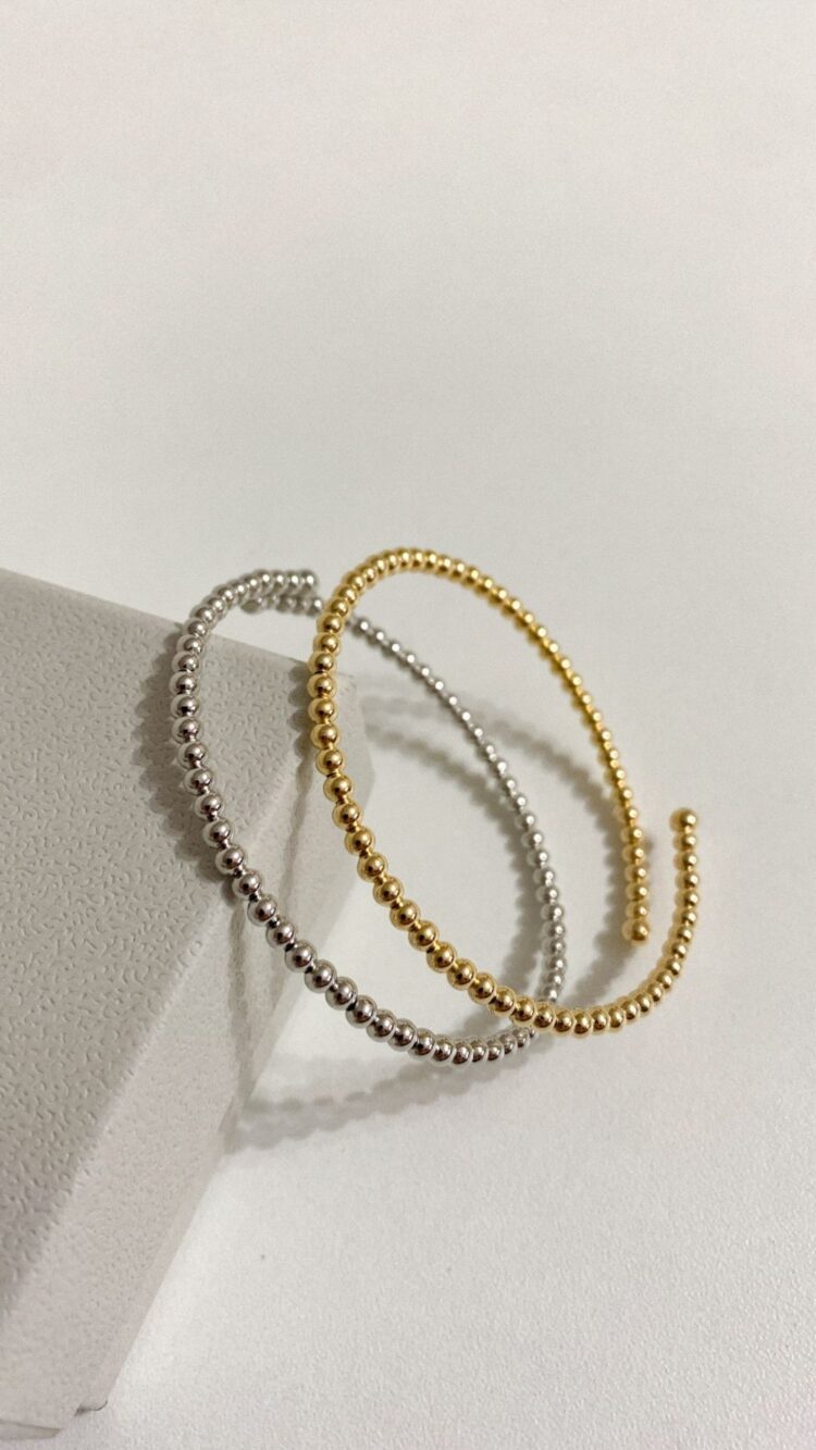 PULSEIRA BRACELETE BOLINHAS MALEAVEL RODIO BRANCO