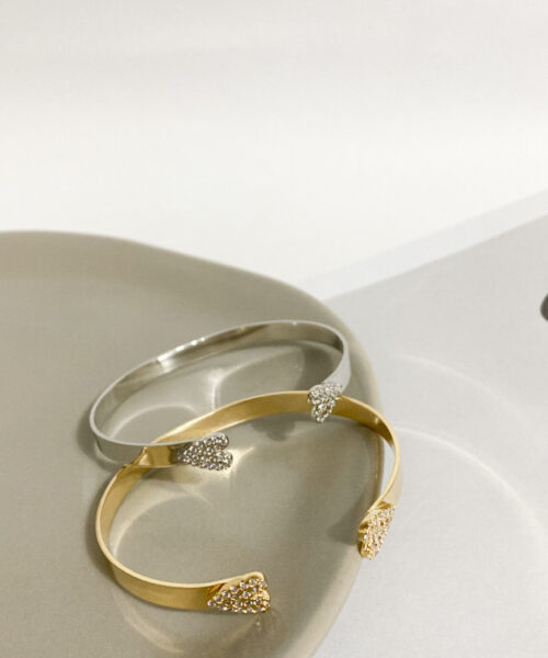 PULSEIRA BRACELETE LARGO LISO DOIS CORAÇOES DOURADO