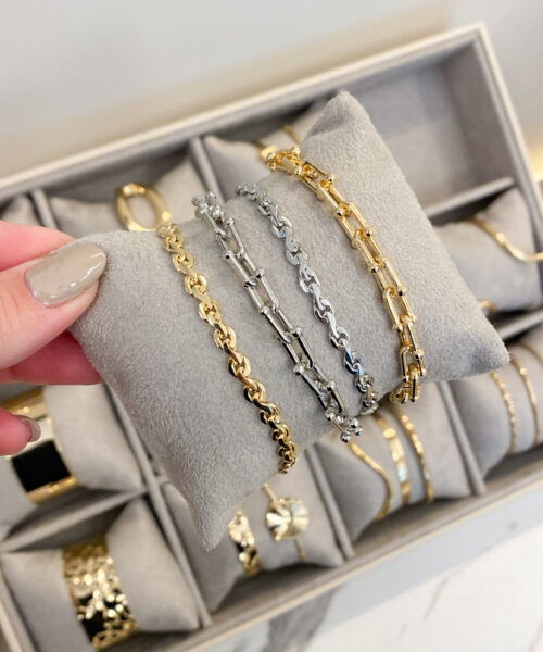 PULSEIRA CORRENTE TRANÇADA LAMINADA DOURADO