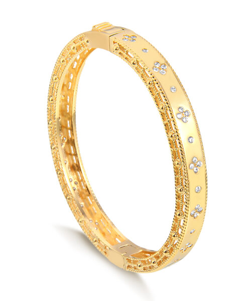 PULSEIRA BRACELETE LARGO TRAB LATERAL TREVOS DOURADO