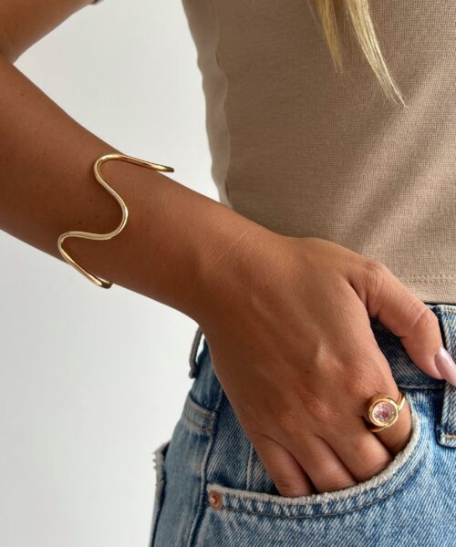 PULSEIRA BRACELETE TUBO ONDULADO DOURADO