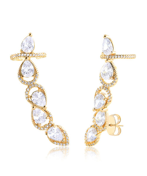 BRINCO EAR CUFF COM PIERCING GOTINHAS CRAVEJADO DOURADO
