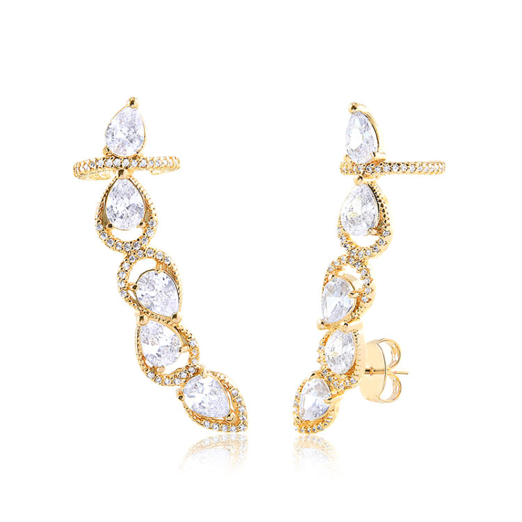 BRINCO EAR CUFF COM PIERCING GOTINHAS CRAVEJADO DOURADO