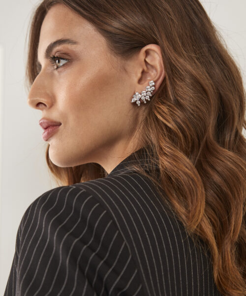 BRINCO EAR CUFF WINGS ZIRCONIAS CARRE RODIO BRANCO