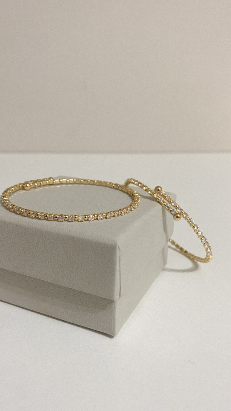 PULSEIRA BRACELETE MALEAVEL ZIRCONIAS E BOLINHAS DOURADO